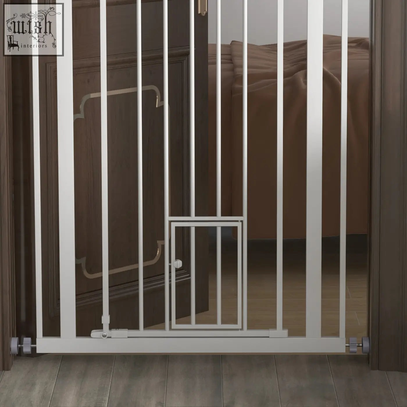 White metal pawhut extra tall pet gate with cat door and adjusting screws fits 74 to 80cm wide openings