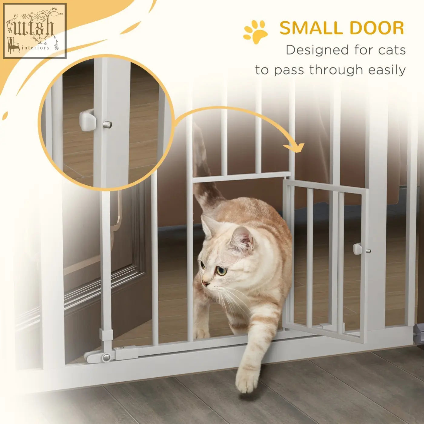 White metal pawhut pet gate with cat door and adjusting screws fits 74 to 80cm wide doorways for indoor use