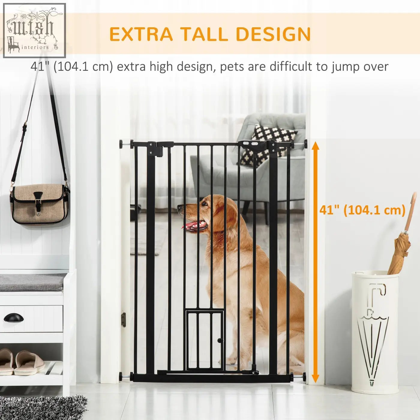 Black metal pawhut extra tall pet gate with cat door and auto close fits 74 to 101cm wide openings