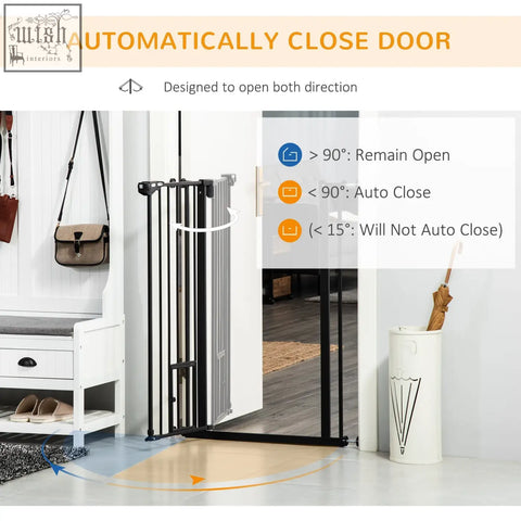 Black pawhut extra tall pet gate with cat door and adjustable bars fits 74 to 101cm wide doorways