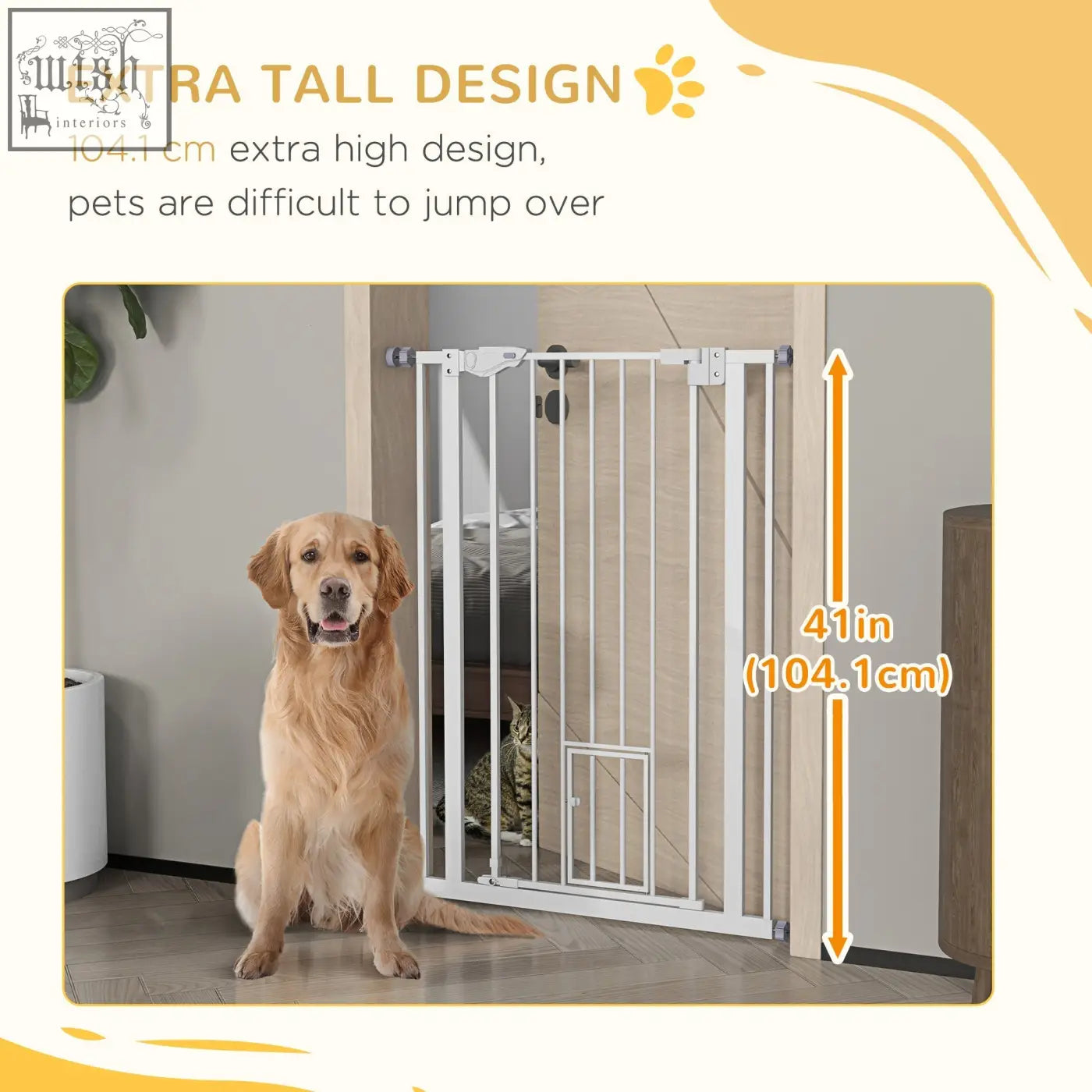 White extra tall pawhut pet gate with cat door metal bars adjusting screws fits 80cm wide openings