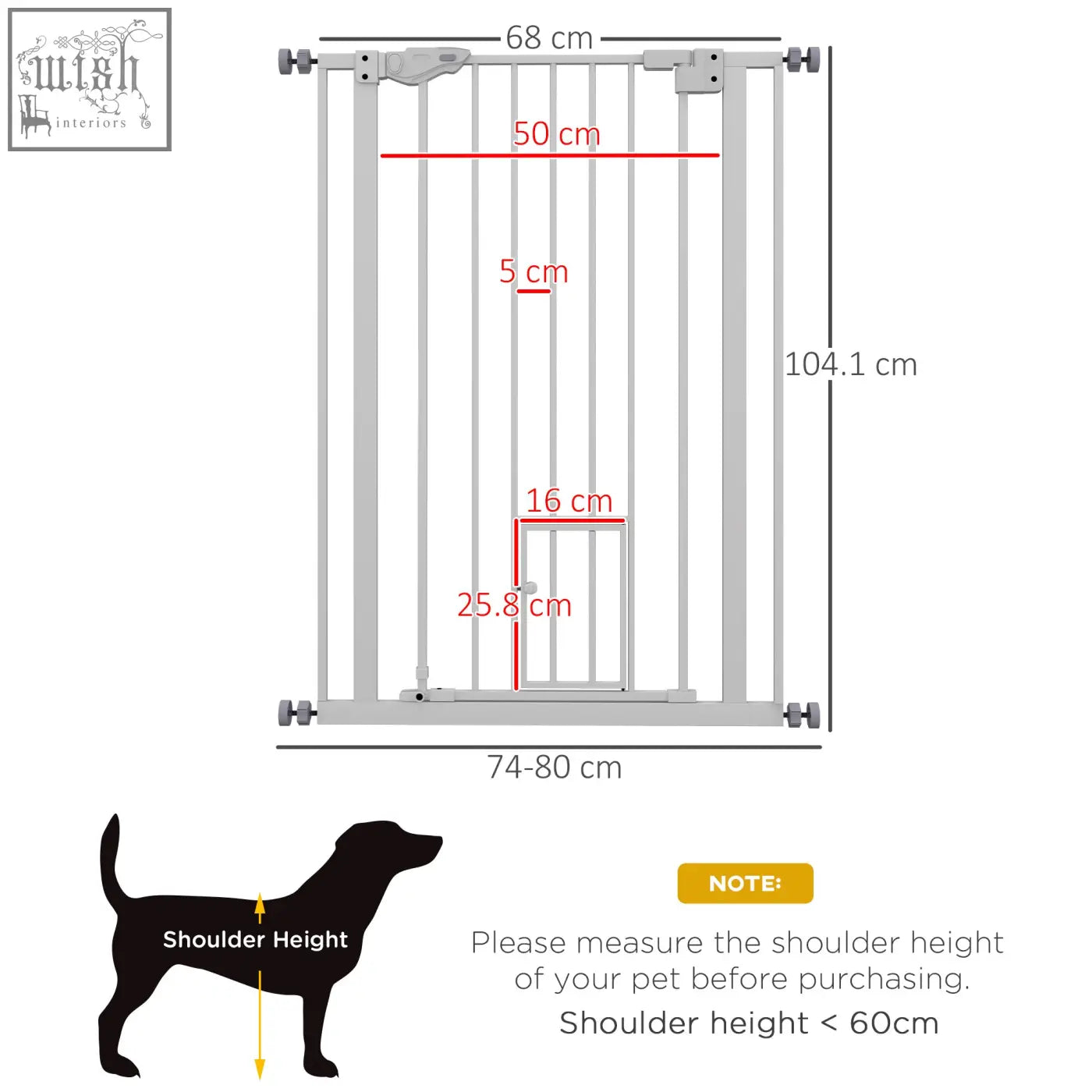 Silver metal pawhut extra tall pet gate with cat door and adjusting screws fits 74 to 80cm wide openings