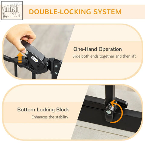 Black metal pawhut extra tall pet gate with cat door double locking system and bottom lock for stability 101cm wide