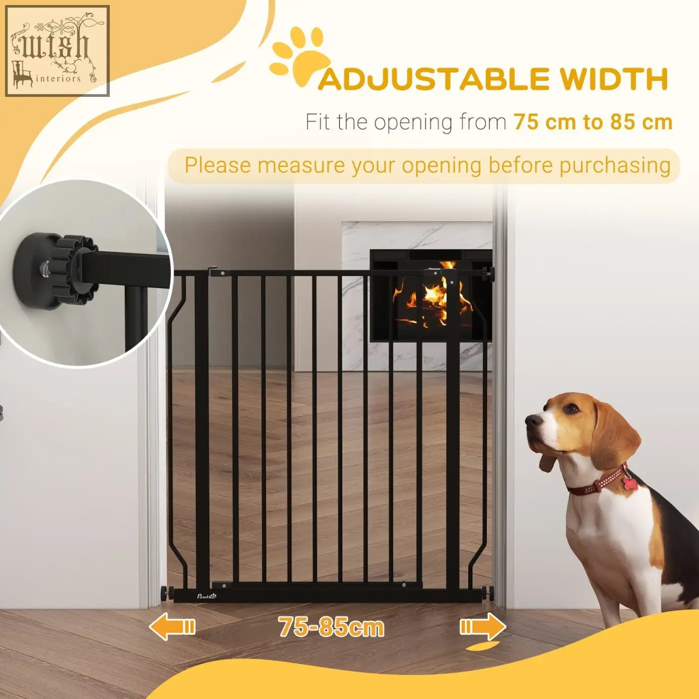 Black metal pawhut safety gate with adjustable width for doorways hallways and staircases 75 to 85 cm