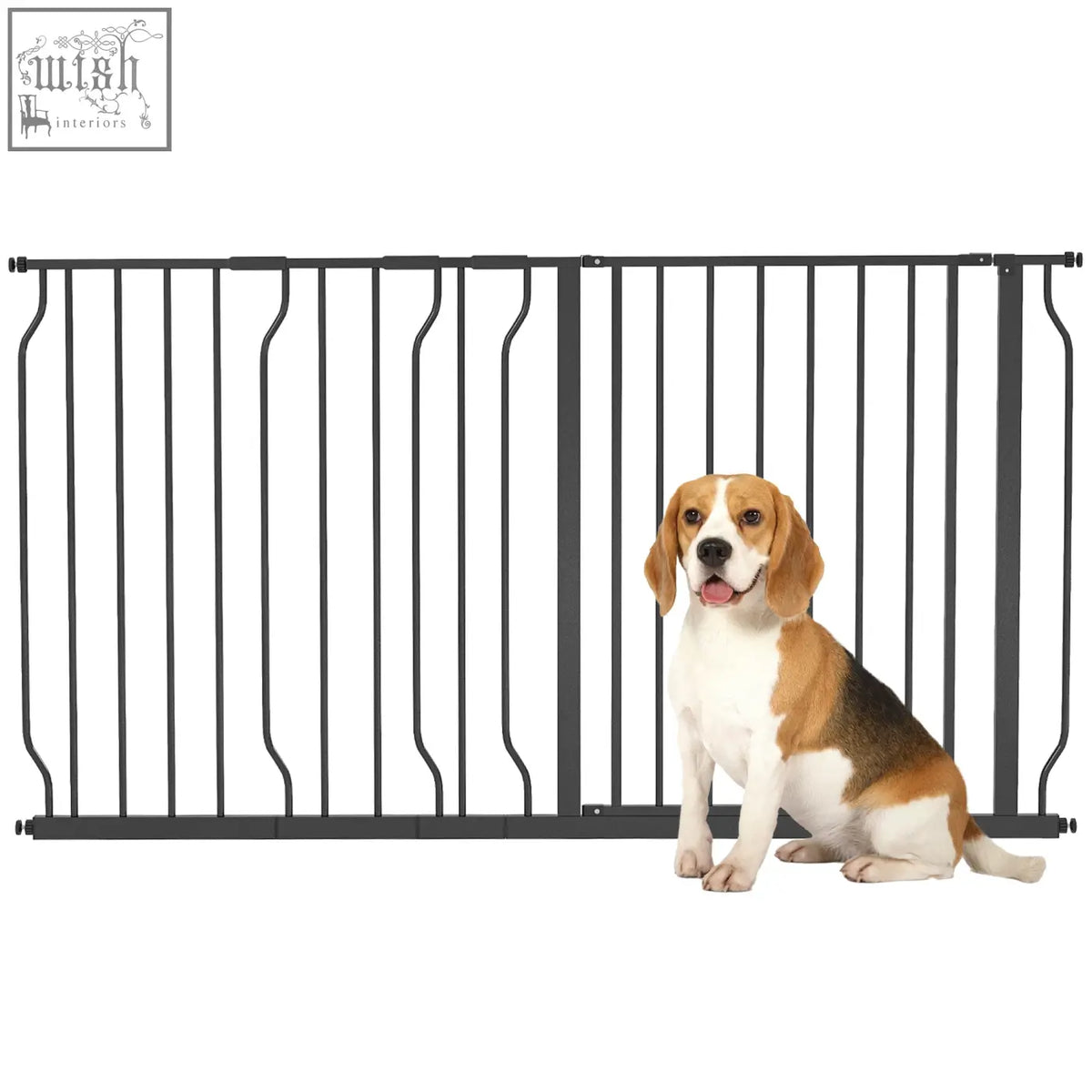 Black metal pawhut extra wide safety gate with curved bars and sturdy frame adjustable width for doorways and stairs
