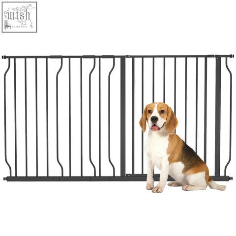 Black metal pawhut extra wide safety gate with curved bars and sturdy frame adjustable width for doorways and stairs