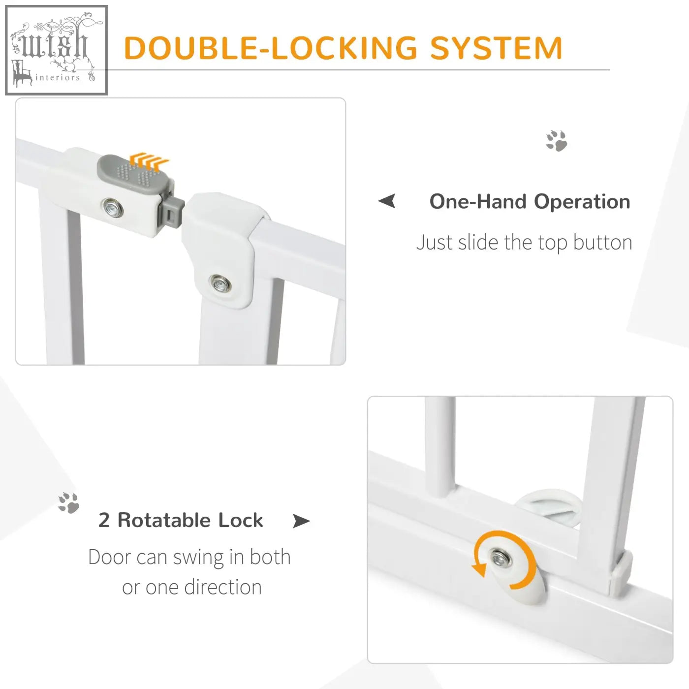 White metal pawhut extra wide safety gate with adjustable width double-locking system and one-hand operation