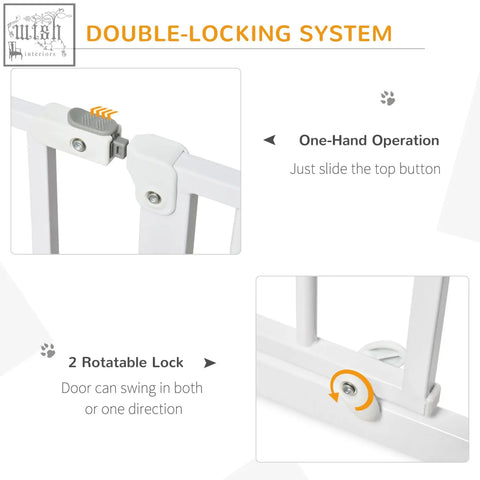 White metal pawhut extra wide safety gate with adjustable width double-locking system and one-hand operation