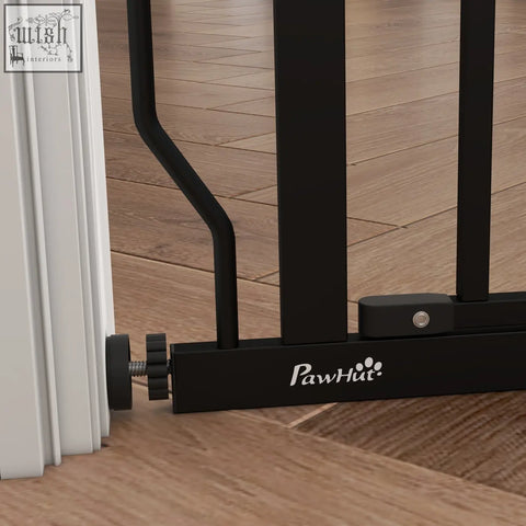 Black metal pawhut safety gate with adjustable width screw mechanism for doorways staircases and hallways