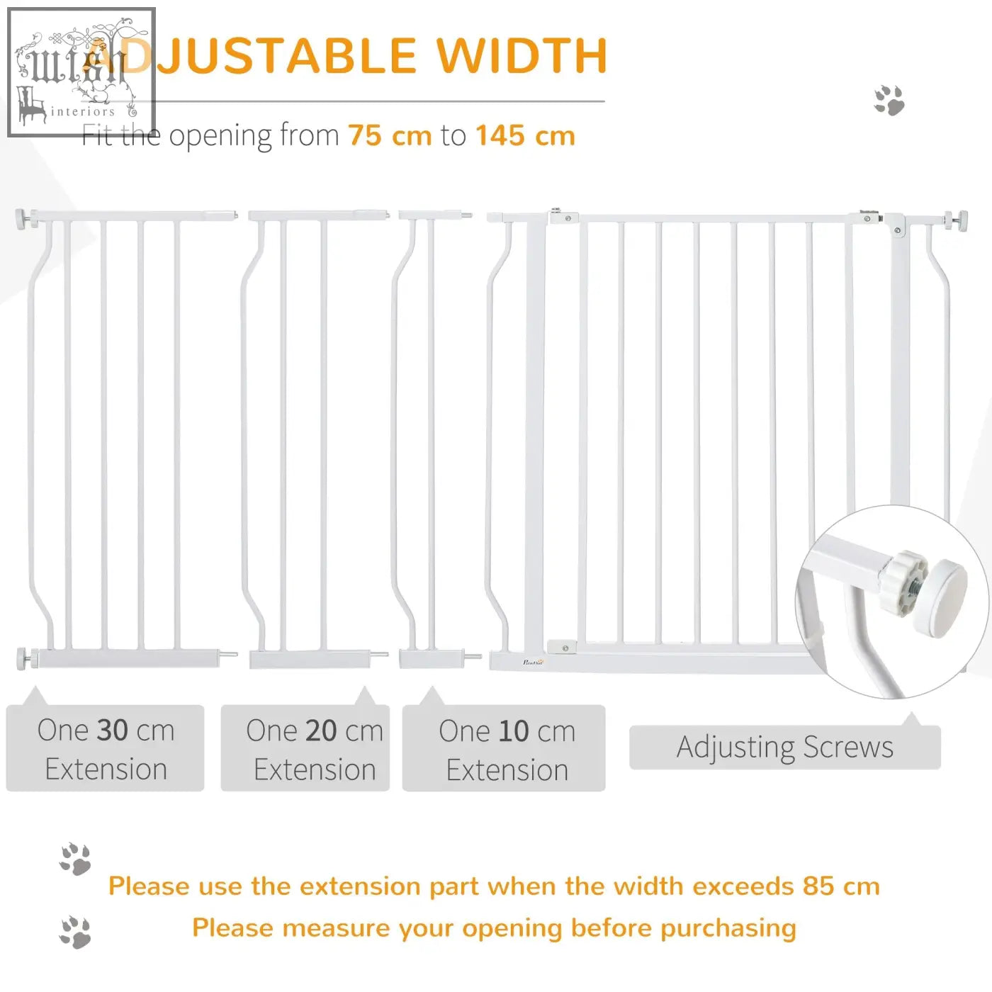 White metal pawhut extra wide safety gate with adjustable width 75 to 145 cm for doorways and staircases