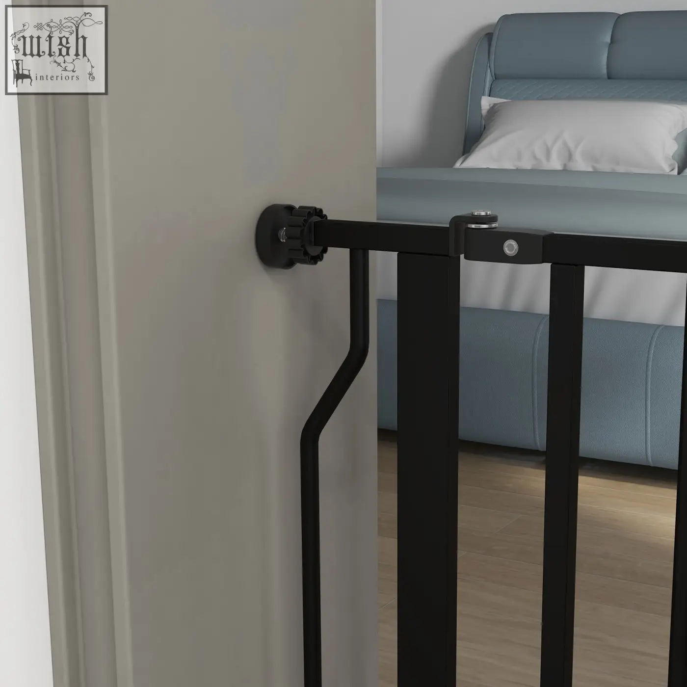 Black metal pawhut extra wide safety gate with adjustable width and modern design for doorways and staircases