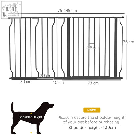 Black metal pawhut extra wide safety gate with adjustable width 75-145 cm and height 76 cm for doors and stairs