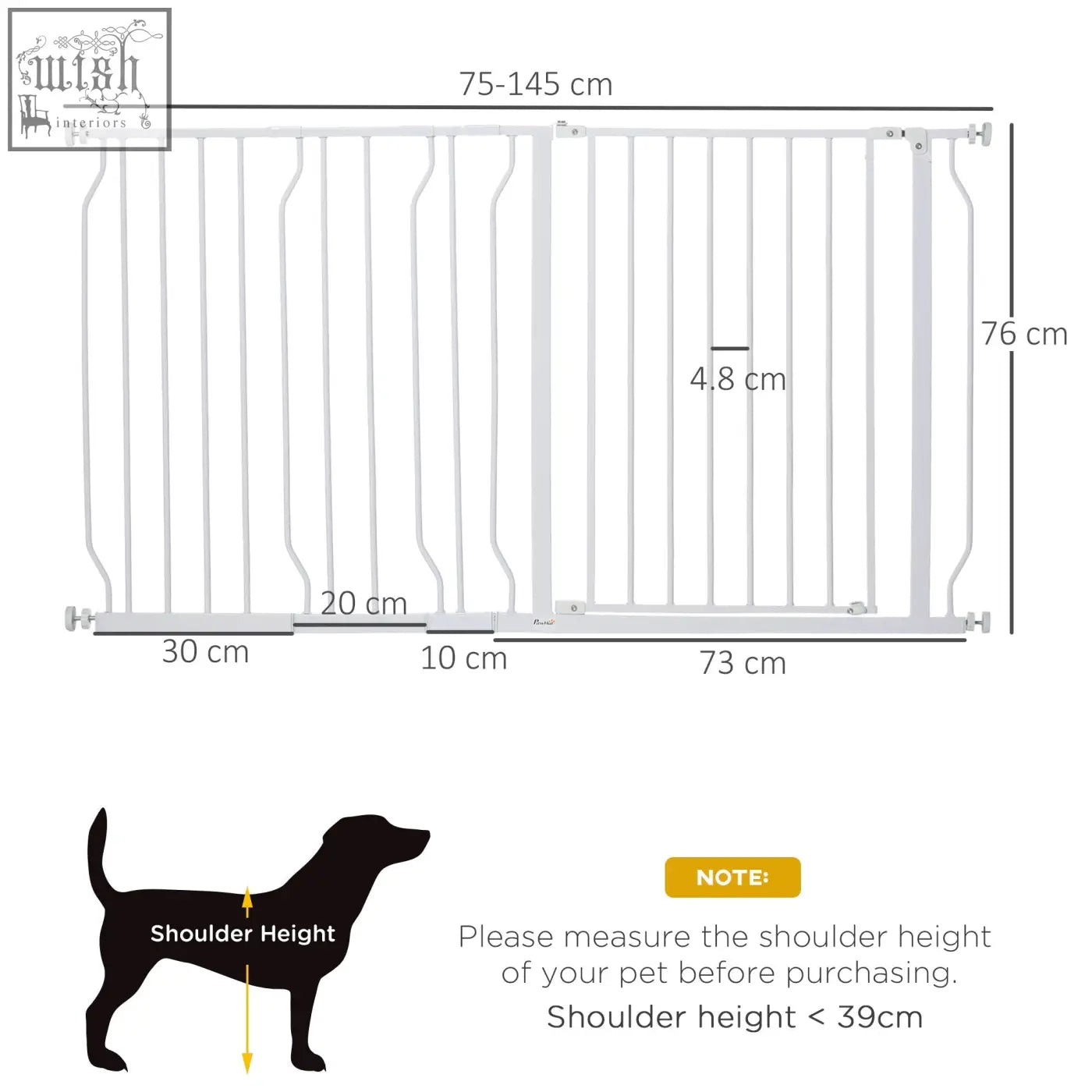 White metal pawhut extra wide safety gate with adjustable width 75 to 145 cm and 76 cm height for pets