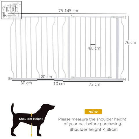 White metal pawhut extra wide safety gate with adjustable width 75 to 145 cm and 76 cm height for pets