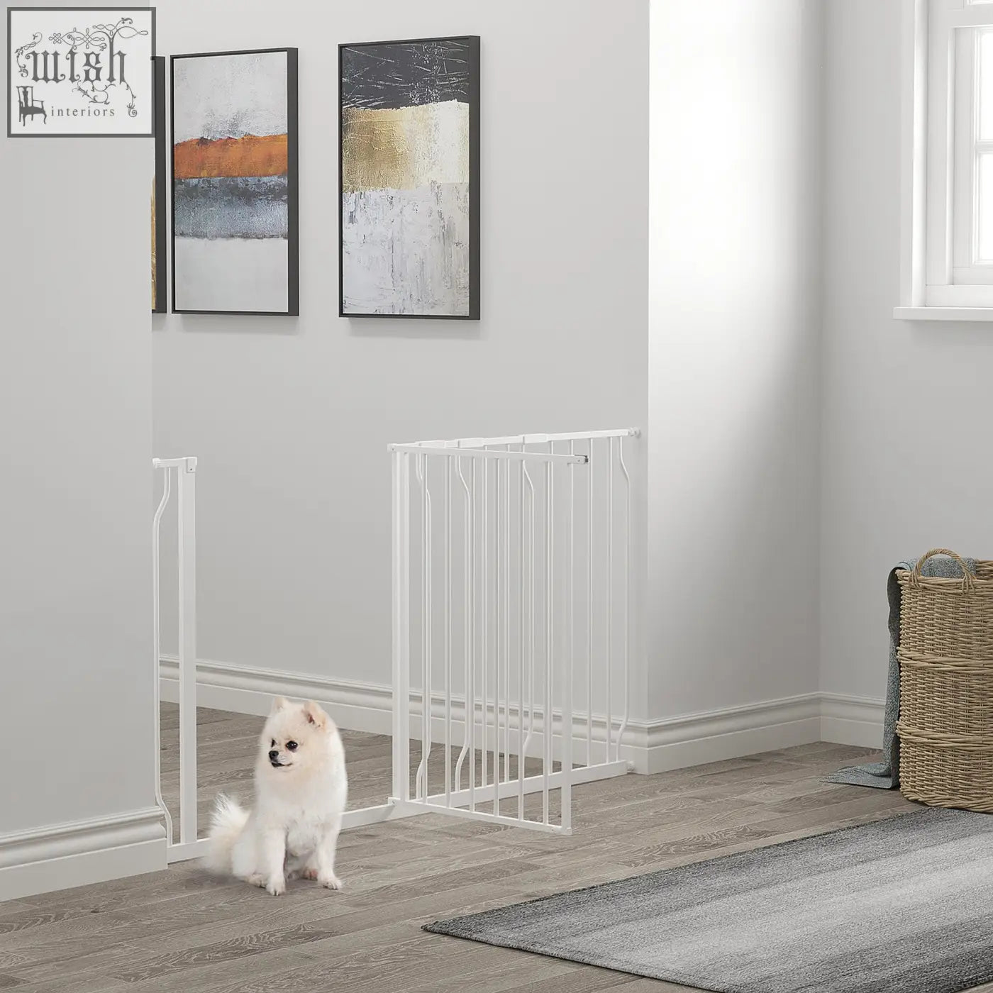 White metal pawhut extra wide safety gate with vertical bars and curved top for adjustable width doorways and staircases