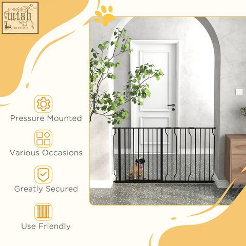 Black metal pawhut extra wide safety gate with vertical bars pressure-mounted and adjustable width for doorways