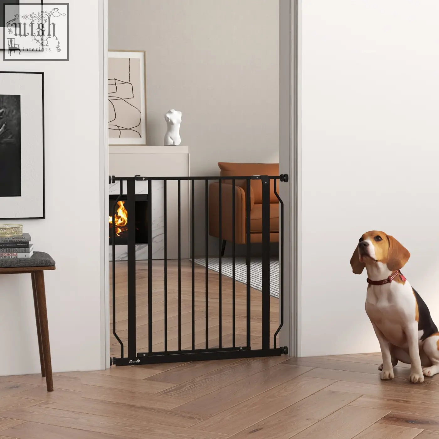 Pawhut extra wide black metal safety gate with vertical bars and adjustable width for doorways and staircases