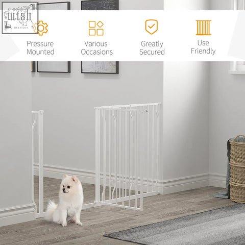 White metal pawhut extra wide safety gate with vertical bars and pressure-mounted adjustable width for doorways