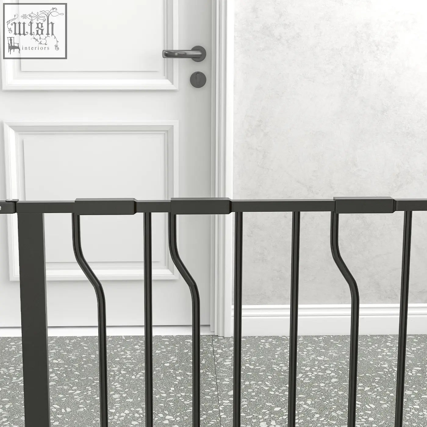 Black metal pawhut extra wide safety gate with sleek curved bars and adjustable width for doorways and staircases