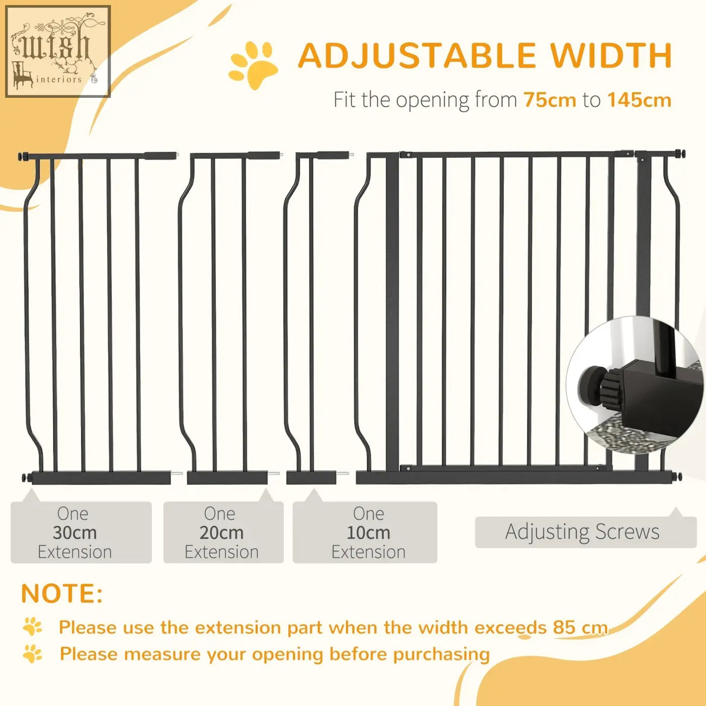 Black metal pawhut extra wide safety gate with adjustable width and three extension panels for doorways and staircases