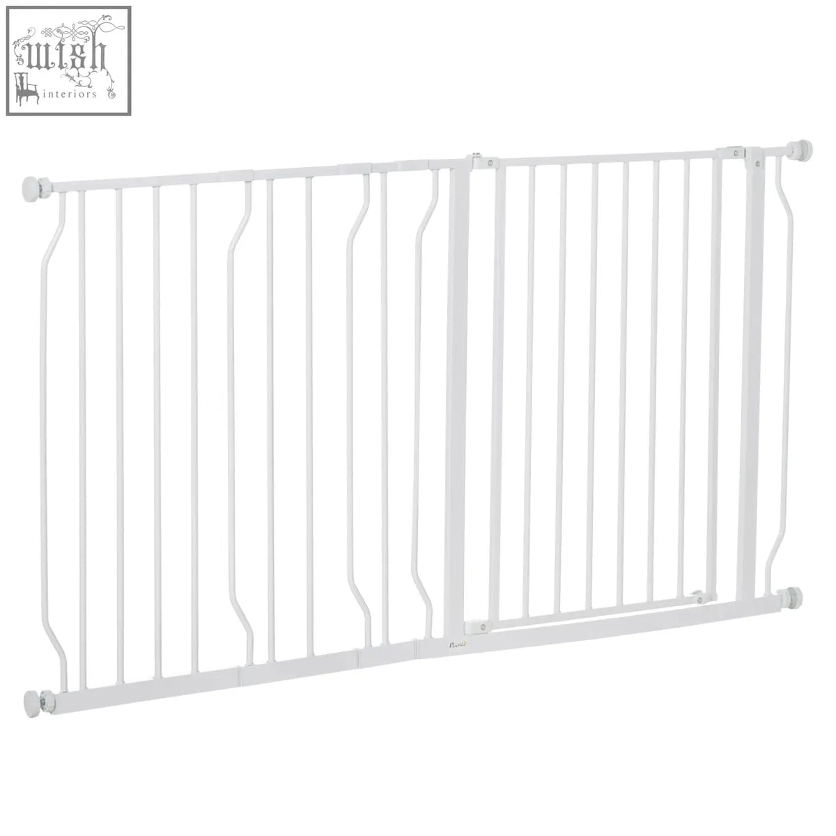 White metal pawhut extra wide safety gate with vertical bars and central hinge adjustable width for doorways