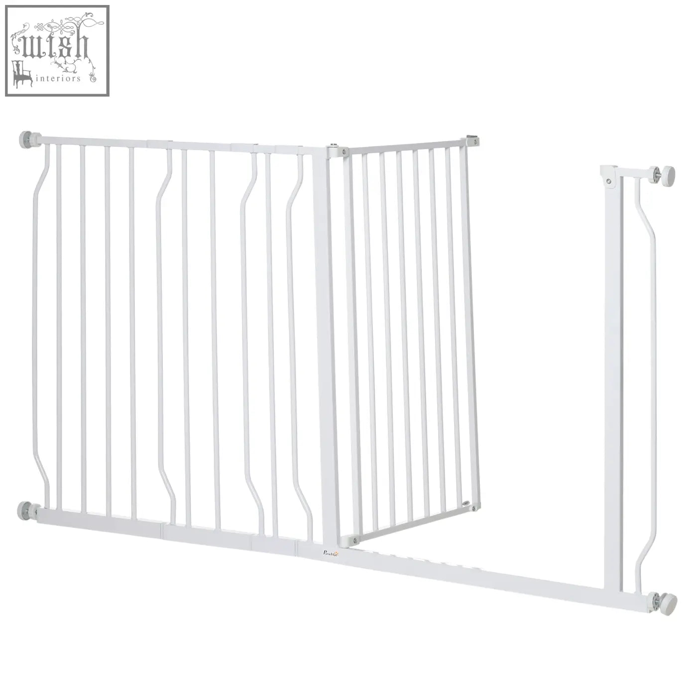 White metal pawhut extra wide safety gate with vertical bars folding design and adjustable width for doorways and stairs