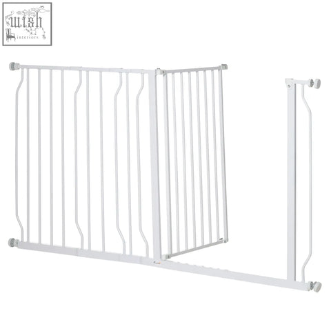 White metal pawhut extra wide safety gate with vertical bars folding design and adjustable width for doorways and stairs