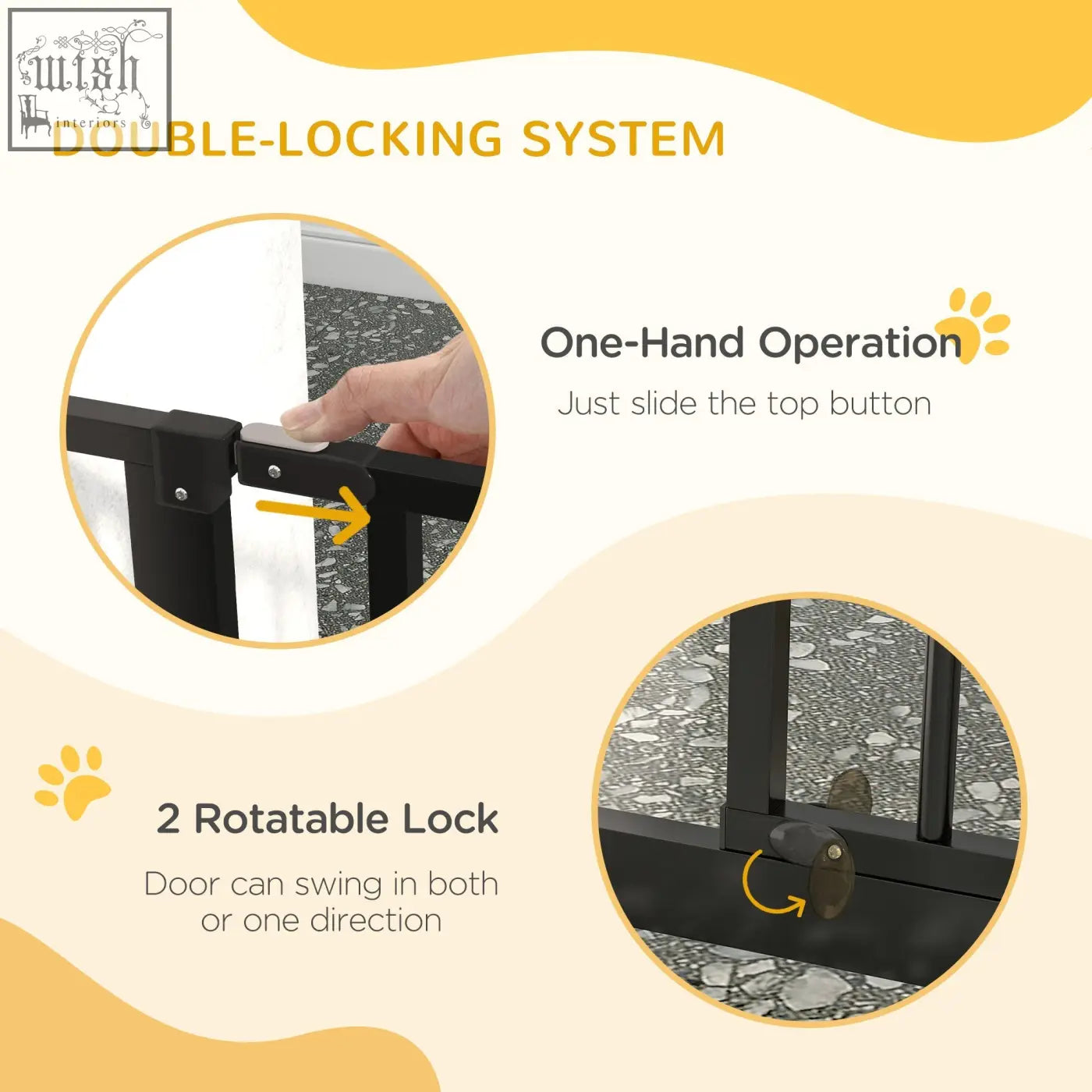 Black metal safety gate by pawhut extra wide with double locking and one-hand operation for doorways and staircases