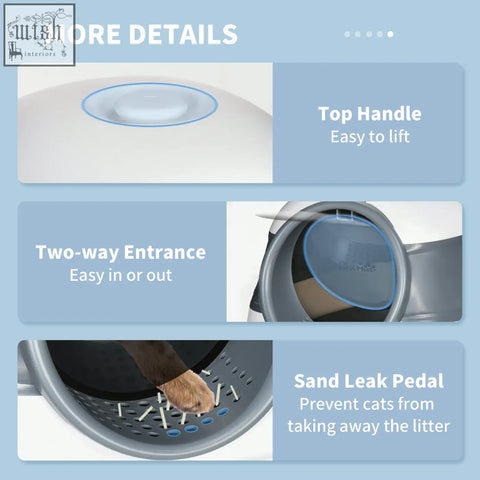 White plastic pawhut cat litter box with two-way entrance and sand leak pedal for easy cat litter cleanup