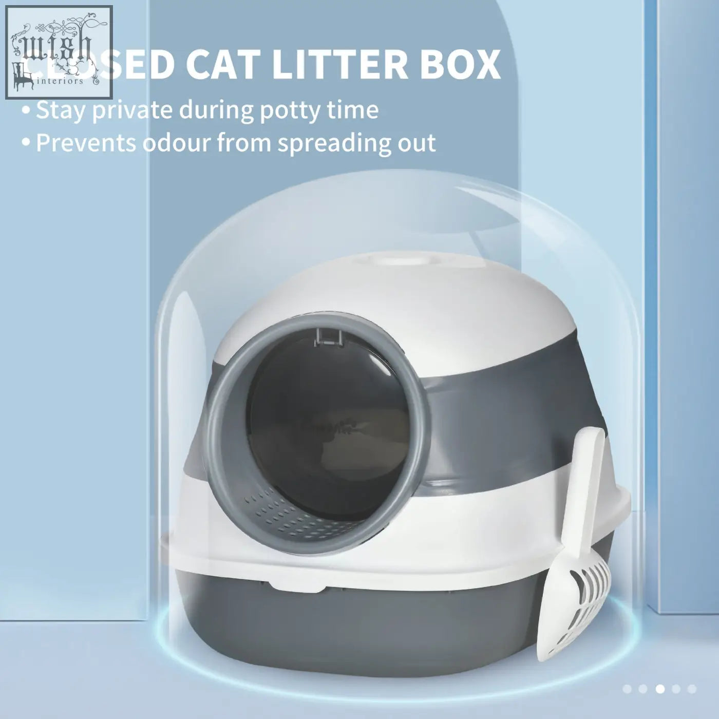 Pawhut foldable cat litter box with white and gray plastic, transparent dome lid, and sand leak pedal for privacy and deodorant