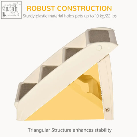 White plastic pawhut foldable pet stairs with gray non-slip carpeted steps for miniature dogs and cats