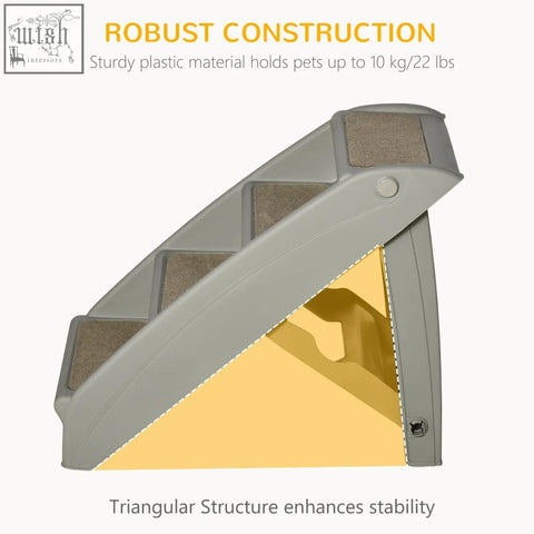 Gray pawhut foldable four-step pet stairs with non-slip mats and textured steps for safe climbing and non-slip feet