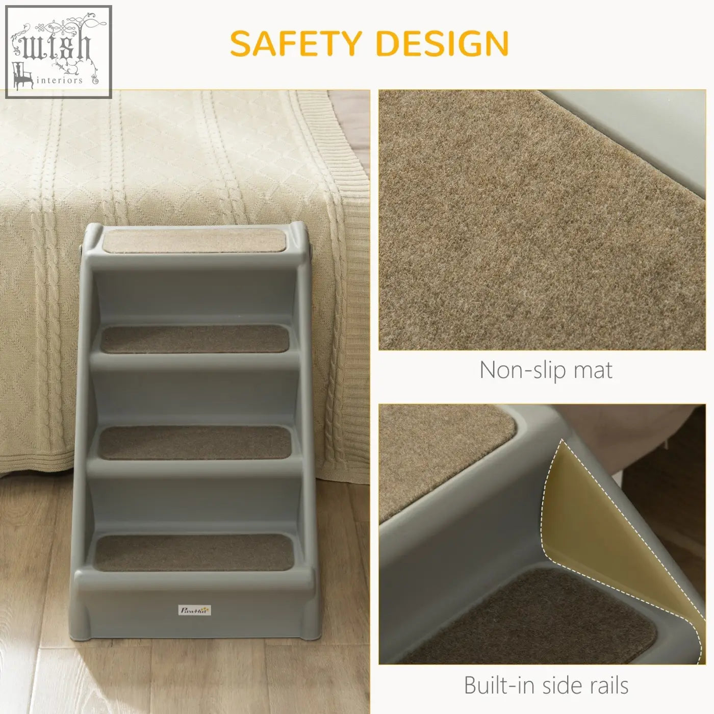 Pawhut foldable gray pet stairs with non-slip feet carpeted steps and side rails for small dogs and cats