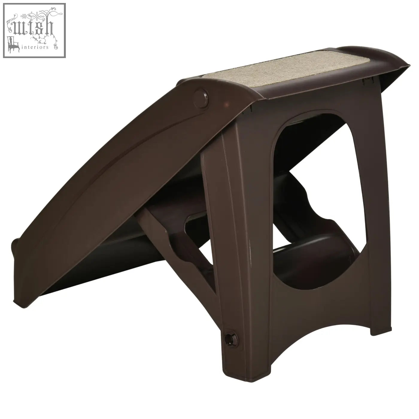 Brown pawhut foldable four-step pet stairs with textured carpeted steps and non-slip feet for cats and small dogs