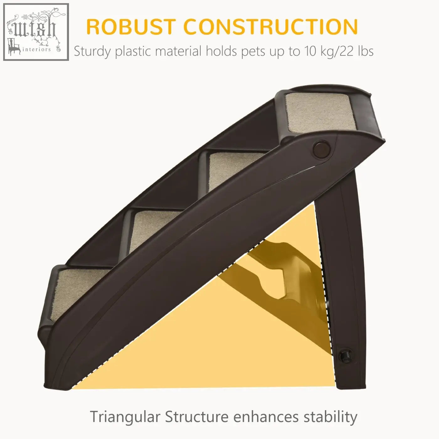 Black plastic pet stairs with beige carpeted steps and non-slip feet for small dogs and cats by pawhut