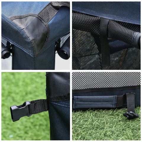 Pawhut foldable pet carrier for miniature dogs with black mesh doors frame reinforced fabric corners and storage bags