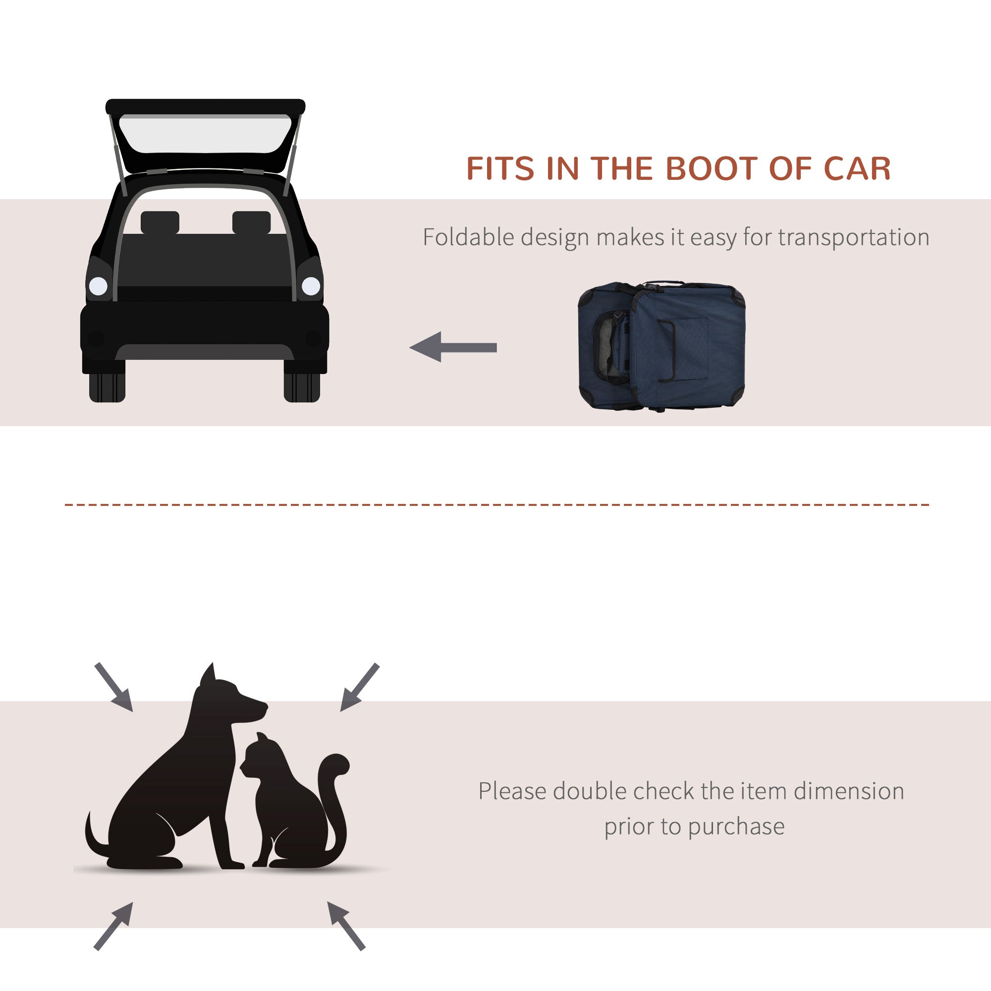 Dark blue pawhut foldable pet carrier with mesh doors and storage bags for small dogs and cats in car boot