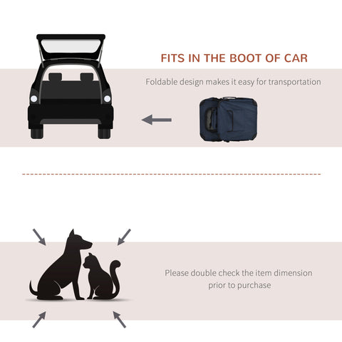 Dark blue pawhut foldable pet carrier with mesh doors and storage bags for small dogs and cats in car boot