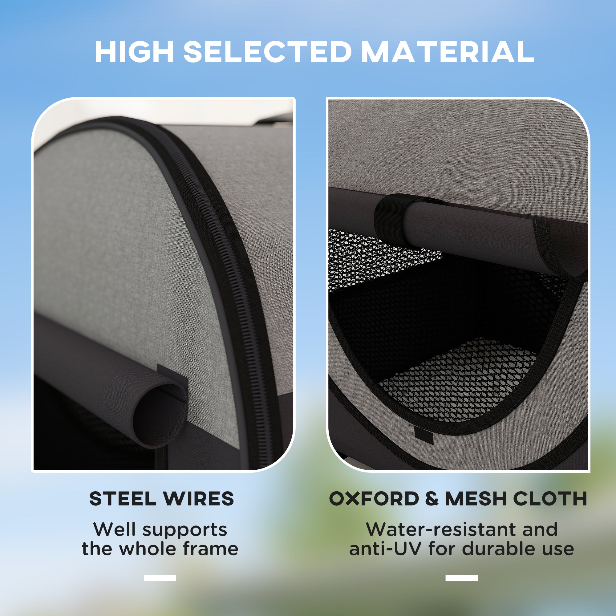 Gray oxford and mesh cloth laundry hamper with black steel wire frame in pawhut folding fabric soft pet crate black