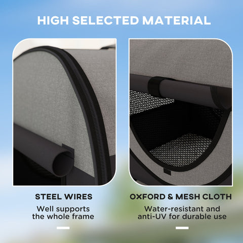 Gray oxford and mesh cloth laundry hamper with black steel wire frame in pawhut folding fabric soft pet crate black