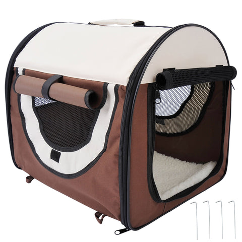 Pawhut Folding Fabric Soft Pet Crate, 46Lx36Wx41H cm - Brown