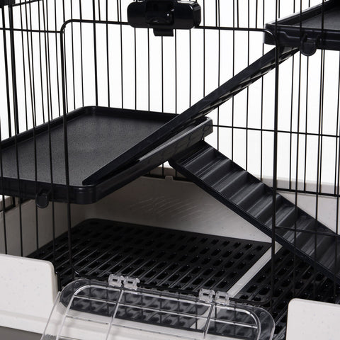 PawHut Four-Tier Small Animal Cage, for Bunnies, Ferrets, Chinchillas w/ Wheels, Tray - Black
