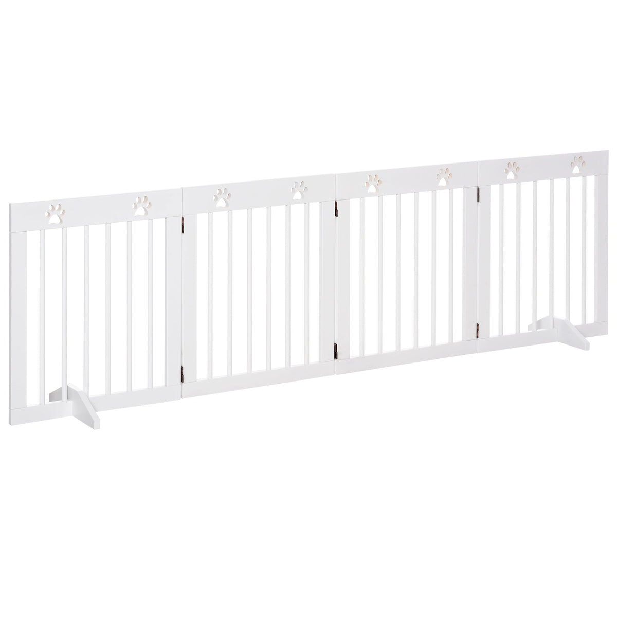 White pine wood pet gate with paw print cutouts freestanding folding safety fence for doors and stairs