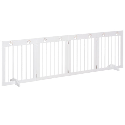 White pine wood pet gate with paw print cutouts freestanding folding safety fence for doors and stairs
