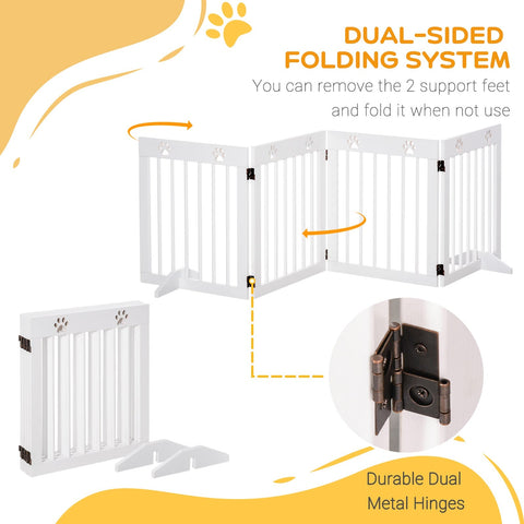 White pine wood pet gate with dual-sided folding panels and durable metal hinges for doorways and stairs safety
