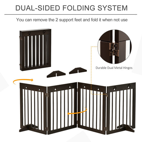Black dual-sided folding pet gate with durable metal hinges and paw print accents, pine wood pet gate for safety fence