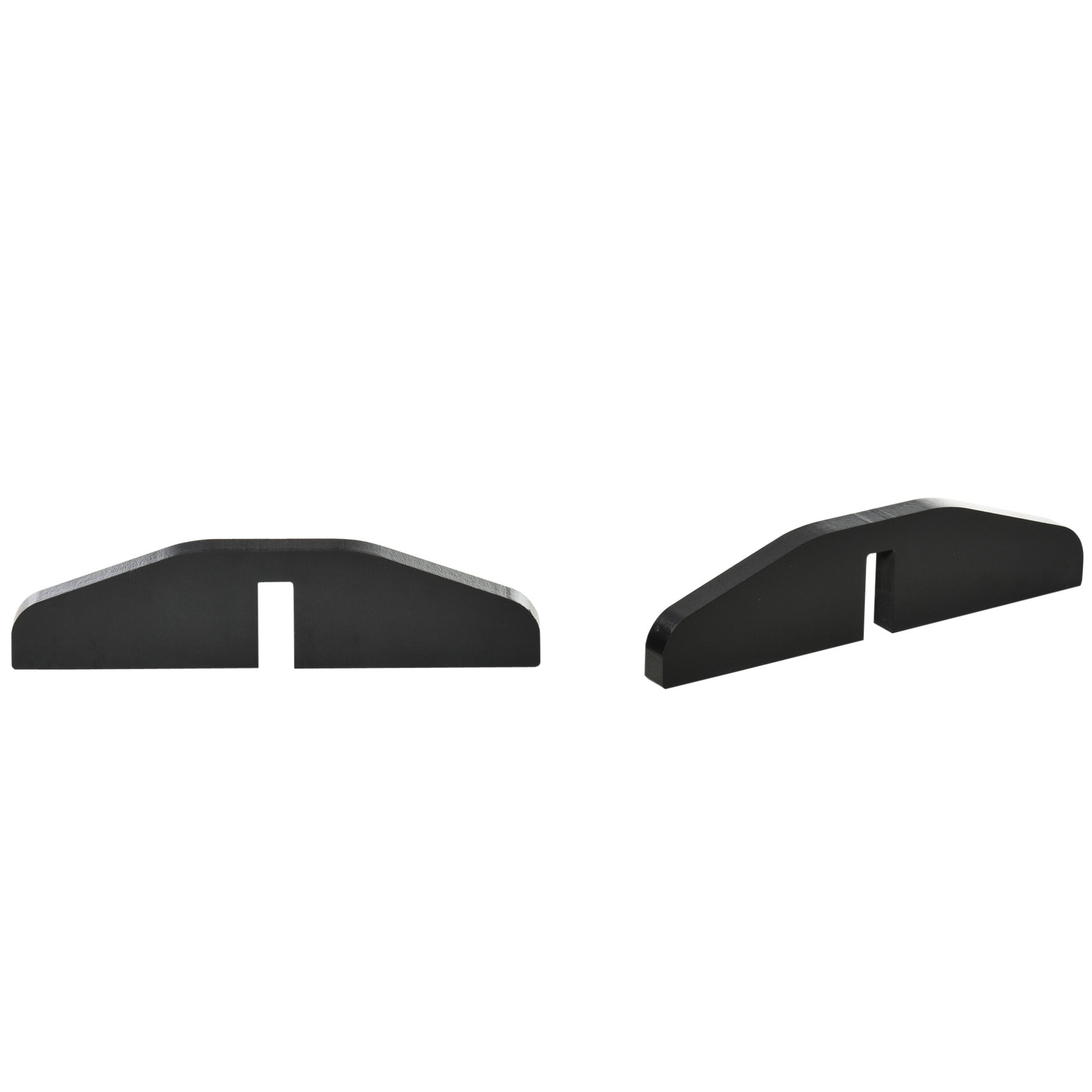 Black plastic rifle scope mounts with matte finish and angular design shown with sturdy hinges and support feet