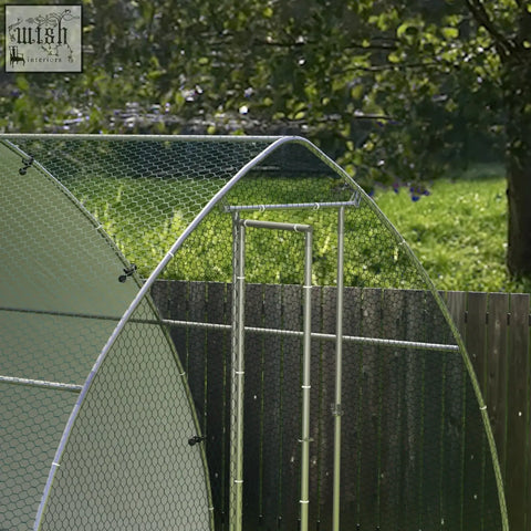 Silver tone pawhut galvanised steel chicken coop with hexagonal wire mesh cover for 8 to 12 chickens outdoors