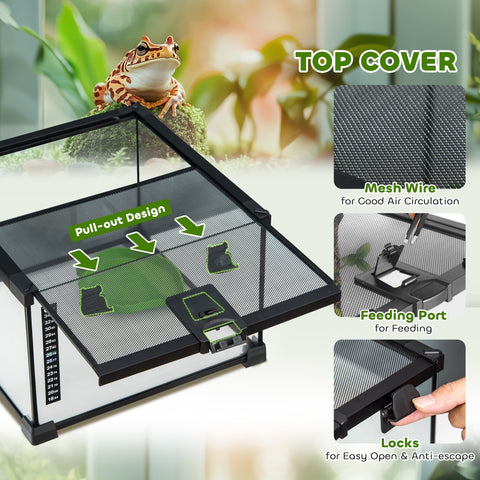 Black mesh wire top cover with pull out design and feeding port for pawhut reptile box with strip patch thermometer