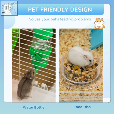 Green plastic water bottle with clear glass and green cap for pawhut hamster cage with exercise wheel and food dish